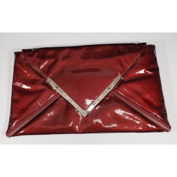 Kooba Burgundy Large Shoulder Bag Patent Leather Envelope Y2K - Picture 2 of 10